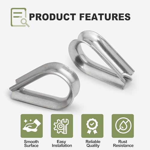 M4 Wire Rope Thimble, 304 Stainless Steel Thimble for 1/8-5/32 Inch Diameter Wire Rope, 12 Pieces - size: M4
