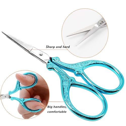 Embroidery Scissors 3.6 inch Crafting Scissors with Leather Cover | Stainless Steel Sharp Tip Scissors Shears for Needlework DIY Craft Thread Cutting Artwork Cross Stitch - color: Light Blue