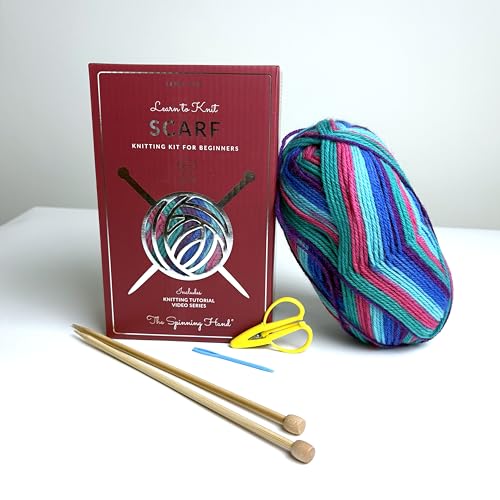 The Spinning Hand Knitting Kit for Beginners Adults – Educator-Designed, Self-Striping Wool Yarn, Bamboo Needles & Video Tutorials (Tie Dye) - color: Tie Dye