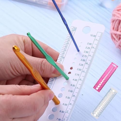 Knitting Needle Gauge Ruler, 2 Pcs, Pink | Plastic, Knitting Needle Sizer, Metric Measuring Tool, For Sewing
