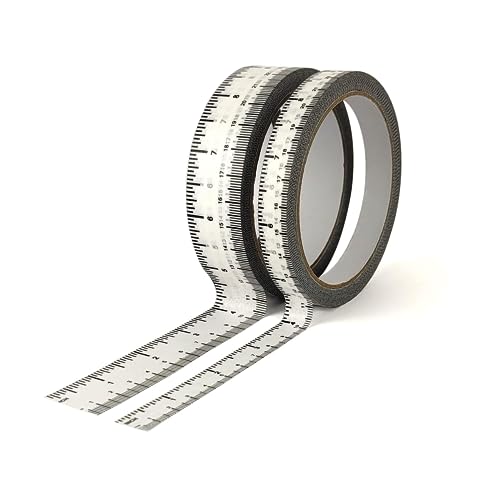 EDSRDRUS 2 Pack Ruler Tape 1/2, 1 inch No Gap Masking Tape Measure, Repeating 12inch Imprint Adhesive Tape Measure, No Residue & Waterproof Ruler Tape for Painting, Sewing & DIY (White) - color: White, size: No Gap - (1/2in+1in) * 45Yard