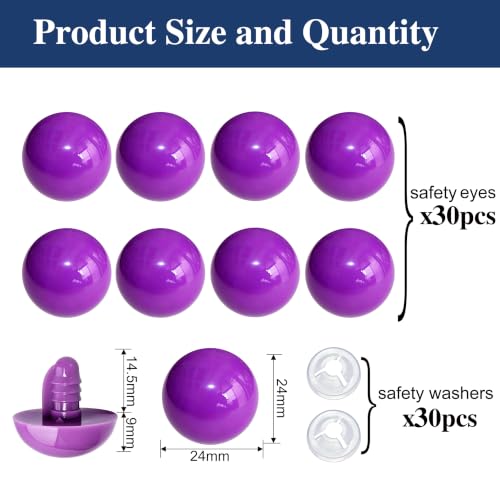 Thalinfayi 24mm Large Safety Eyes Craft Eyes for Amigurumi Crocheting | 60pcs Plastic Safety Eyes and Washers for DIY Crafts Amigurumi Stuffed Animals Handmade Projects. Tool-Free Installation - color: Purple