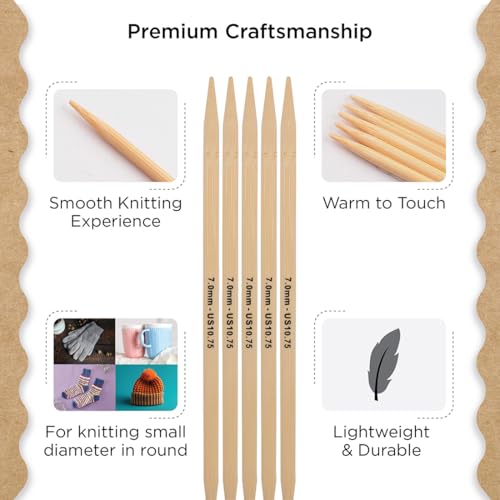 Knitter’s Pride Bamboo Luxe Double-Point Needle 8""(20cm) - US 10.75(7mm) - size: 7.00mm