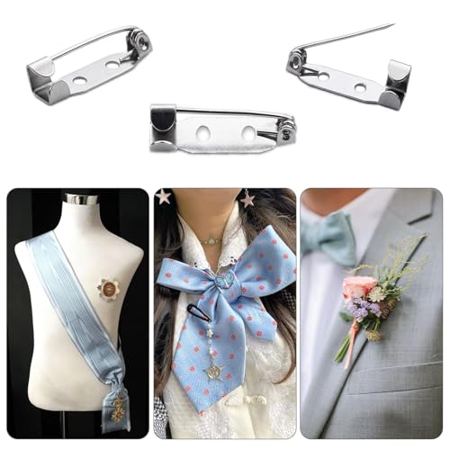300Pcs Locking Brooch Pin Backs Clasp 2 Holes Silver Bar Pins Findings for Badge Insignia Honor Citation Bars Wedding Corsage Making DIY Jewelry Crafts Name Tags & Sewing Projects (20mm) - size: 20MM