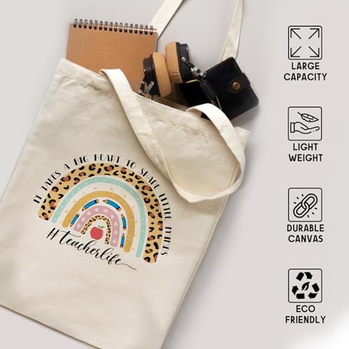 bmuvghi Teacher Appreciation Gifts Canvas Tote Bag It Takes a Big Heart to Shape Little Minds Reusable Shopping Grocery Bags Birthday Gift for Teachers Women - color: Teacher Life