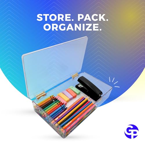 Clear Plastic Box with Hinged Lid – 10.4" x 6" x 2" Organizer Box for Crafts, Sewing Supplies, Office & School Essentials – Stackable, Durable, BPA-Free, Made in USA
