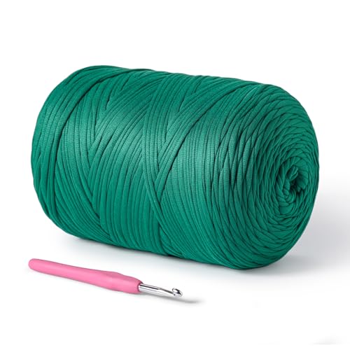 800g T-Shirt Crochet Yarn for Crocheting Crafts/Bags/Basket/Coaster,Hand Knitting Tshirt Yarn for Crochet,228yds T Shirt Yarns with High Elastic Thick Yarns Polyester Fabric（Peacock Green） - color: Peacock Green