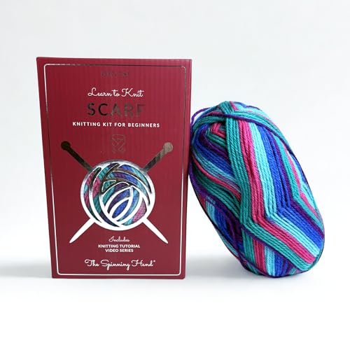The Spinning Hand Knitting Kit for Beginners Adults – Educator-Designed, Self-Striping Wool Yarn, Bamboo Needles & Video Tutorials (Tie Dye) - color: Tie Dye