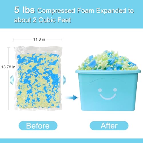 5LBS Bean Bag Filler – Shredded Memory Foam Refill | with Cooling Gel, Soft & High Resilience Foam Filling for Bean Bag Chair, Couch Cushion, Pillow, Dog Bed & DIY Crafts - color: Blue and Yellow, size: 5 LBS