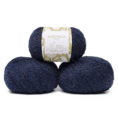 100% Baby Alpaca Yarn 3 Skeins 150g Bulky Weight Knitting Crochet Blue Jean | Made in Peru with natural warmth and softness featuring 162yd of premium fiber ideal for scarves shawls sweaters and more - color: Blue Jean, size: Bulky - 3 Skeins