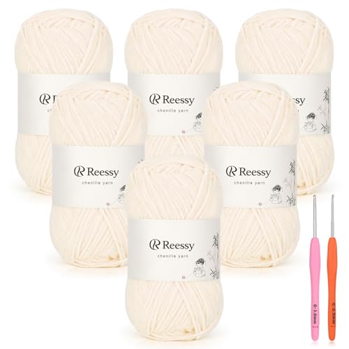 Skinny Chenille Yarn for Crocheting - 6 Pack of 50g/158yd (948yd Total) - Soft Matte Thin Chenille CYC #2 - Fine Weight Baby Yarn for Plush Toys, Baby Blankets & Small Crafts(Light Beige) - color: Light Beige