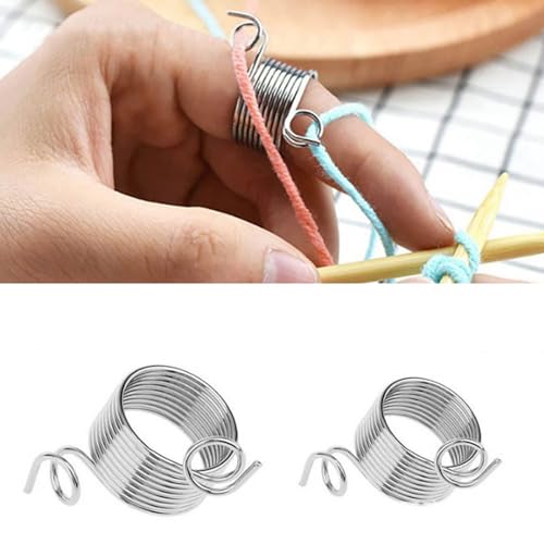 Pwshymi Set of 2 Stainless Steel Coiled Knitting Thimble Guide Finger Rings - Perfect Knitting Crafts Tool Accessories
