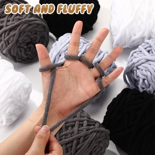 Buryeah 8 Pack Chunky Chenille Yarn for Crocheting, Dark Series | Soft Thick Fluffy Yarn for Hand Knitting, Bulky Velvet Blanket Plush for Weaving, DIY Crafts, Each 3.5 oz 55 Yards - color: Dark Series