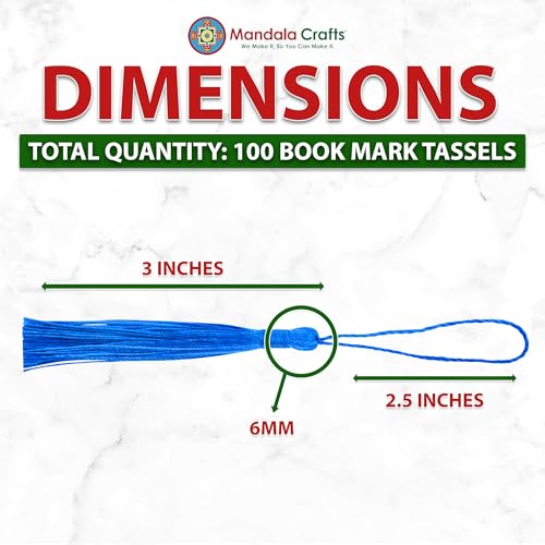Mandala Crafts 100 Small Azure Blue Bookmark Tassels with Loops for Crafts | Machine Washable, Polyester Mini Craft Tassels for Jewelry Making, Graduation Decorations, Keychains, Gift Tags & Ornaments - color: Azure Blue, size: 5.5 Inches