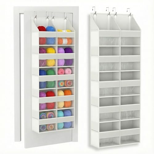 5 Tiers Over The Door Hanging Yarn Storage Organizer, Large Capacity Behind the Door Storage, Hanging Door Organizer for Knitting and Crochet, Back of Door Yarn Storage Holder (White) - color: White