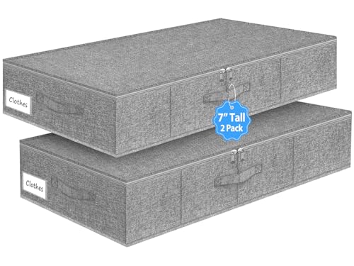 6.7-Inch Under Bed Storage Bin with Zipper Lid, Rigid Sides,2 Pack, Gray | Zipped Lid, Rigid Sides & Bottom, Large Clothes Organizer Box, Off-season Storage, Bedrooms, Closet Organization - color: Gray-Rigid-2pcs, size: 6.7 Inch