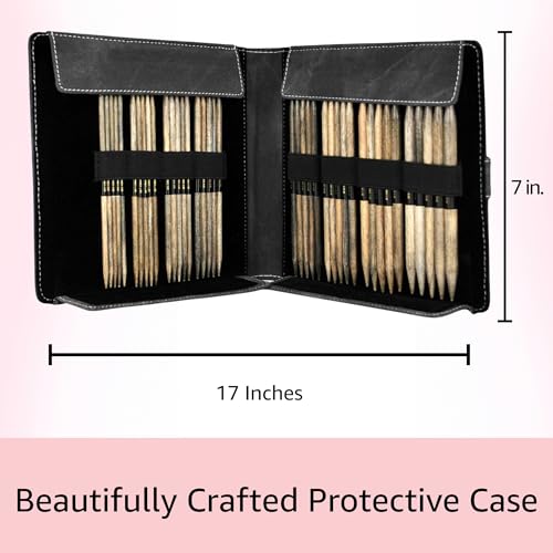 Lykke Driftwood Large 6-inch DPN Knitting Needles Set | Large US 6, 7, 8, 9, 10, 10.5, 11, 13 Grey Case, Birchwood Semi-Sharp Tips, Project Bag - color: Driftwood-with-Grey-Case