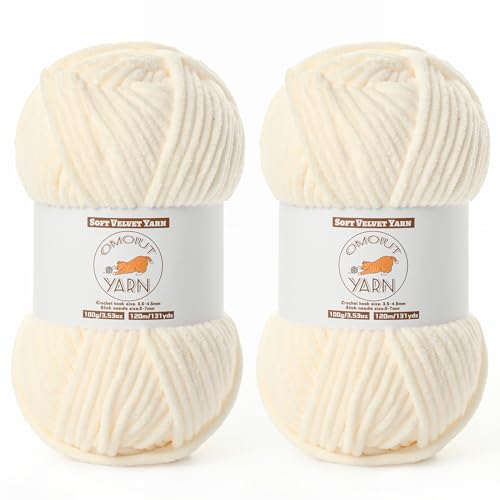 2 Pack Milky White Fluffy Velvet Yarn for Crocheting,Chunky Chenille Baby Blanket Yarn for Crochet,Soft Fuzzy Puzzle Yarn for Knitting,(100g/3.53oz Each) Bulky Thick Amigurumi Crochet Yarns - color: 2 Milky White