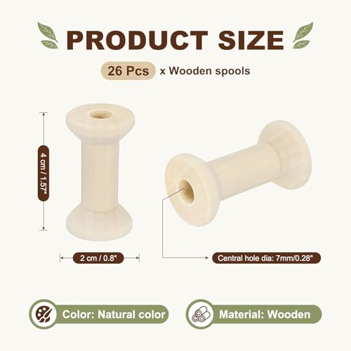 MECCANIXITY 26 Pcs 0.8"x1.6" Small Empty Thread Spools, Natural Color Unfinished Wooden Spools Wire Weaving Bobbins, Wire Weaving Bobbins for Embroidery DIY Sewing Machines Cord Jewelry Chain - color: Natural Color, size: 0.8"x1.6"