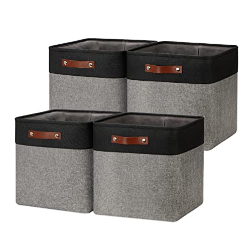 DULLEMELO Storage Bins for Organizing,Closet Storage Baskets for Gift Empty,Large Linen Canvas Storage Bins with Handles for Home Office Toys Shelves(Black&Grey, 13 inch Cube) - color: Black&Grey, size: L-13"x 13"x 13"