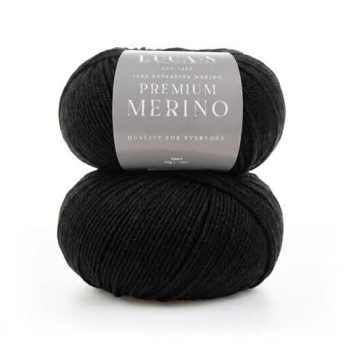 Set of 2 Premium Merino Yarn 4Ply Wool, Superwash Baby Merino - 100% Pure Extra Fine Merino Knitting Crochet Wools 50G Ball - color: Black (03), size: 2 Pack