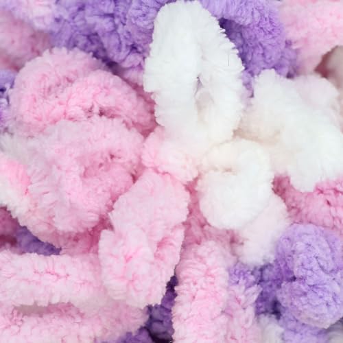 JubileeYarn Fun Finger Loops Yarn - 100g/Skein Jumbo Polyester Team Spirit - Purple Pink White - 5 Skeins - color: 009 Purple Pink White