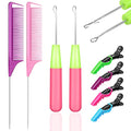 8 Pcs Hair Crochet Hooks Set with Accessories Include 2 Plastic Crochet Needle Hooks 4 Alligator Hair Clip and 2 Rat Tail Comb Tool Kits for Braiding, Extension