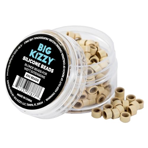 Big Kizzy Silicone Lined Microlink Beads 250pcs 5.0mm (Blonde) | for Invisible Application of Weft Hair Extensions - color: Blonde, size: 250 beads