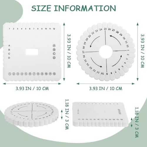 KALLORY 12 Pcs Kumihimo Disk Braiding Wheel for DIY Bracelet Making | Square & Round EVA DIY Handmade Braiding Tools Starter Supplies for Beginners, Home Classroom Handcraft Tools - size: 10.5X10.5CMx3pcs