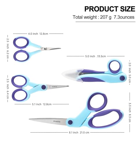 SCAIKTIG Premium Sewing Scissors Bundle, 8" Heavy Duty Fabric, 5" Embroidery, 4" Small Detail Scissors, 5" Thread Snips, Tailoring, Dressmaking, Quilting, Arts&Craft Supplies, Blue - color: Blue(8“/5”/5“/4”)