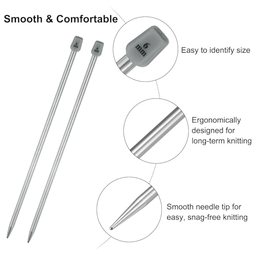 uxcell 2Pcs 6mm(J) Single Pointed Knitting Needles Stainless Steel 9.84 Inches Length Metal Weaving Tool for Handmade Projects DIY Knitting - size: 6mm, 9.84"