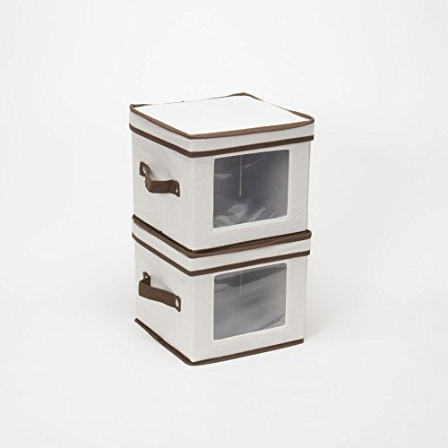 Household Essentials Salad Plate Windowed Panel Storage Chest with 12 Compartments, Cream with Brown Trim - color: Natural, size: 1 Count (Pack of 1)
