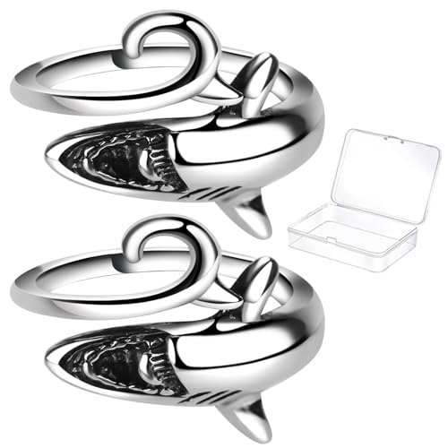 KYLELOVE Crochet Ring, Adjustable Yarn Tension Ring for Crocheting, 4 Pcs Knitting Finger Tensioner Loop Cat Peacock - color: 2 Pcs Shark