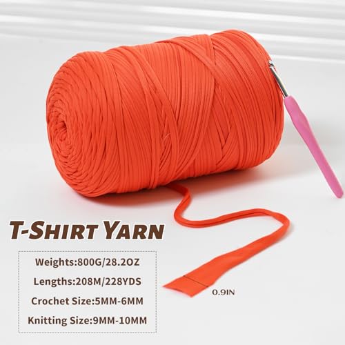 800G（228YDS） Tshirt Yarn for Crocheting，Chunky T-Shirt Yarn for Beginner Crochet Bags，Baskets，Coasters，Shoes，Clothes，DIY Crafts, Elastic Fabric Thick Hand Knitting Crochet Yarns (Golden Yellow) - color: Golden Yellow