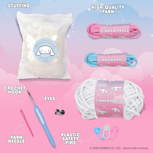 Hello Kitty® and Friends Crochet Kit – Cinnamoroll™ Bag Charm, Sanrio Crochet Kit for Beginners with Yarn, Starter Hooks, Step-by-Step Tutorials, DIY Craft, Great Teen Gifts - color: Sanrio Cinnamoroll