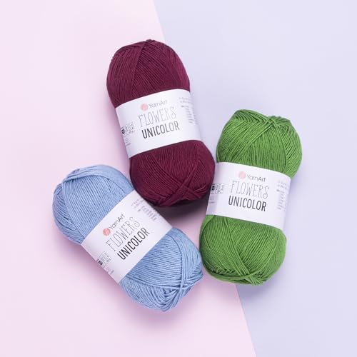 YarnArt Flowers Unicolor – 55% Cotton, 45% Acrylic – Fingering Weight Yarn – 50g (1.76 oz), 218 yds – Ideal for Knitting & Crochet – Soft, Solid Color Skein for Summer Projects (5, 745)