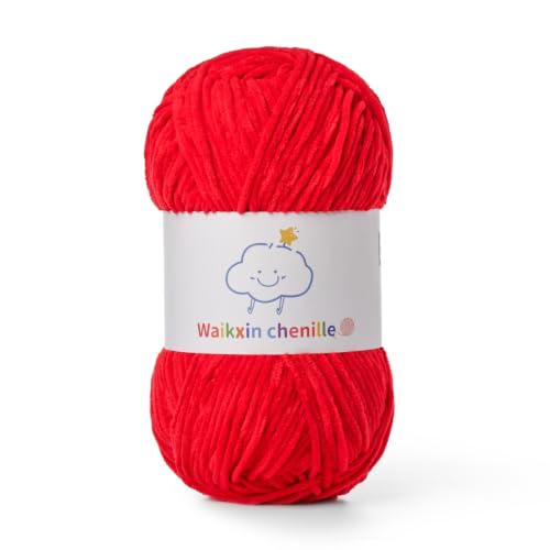Skinny Chenille Yarn for Crocheting,Baby Yarn for Crocheting Soft,3.5 oz/218.7 yds Fingering Weight Velvet Yarn,Fluffy Amigurumi Yarn for Baby Blankets/Clothes&Crafts(Red) - color: Red