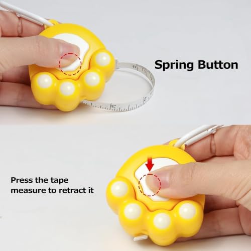 Yellow Cat Paw Fashion Measuring Tape 79", Sewing Gifts w/Keychain | Soft dual-sided (cm/in) retractable pocket ruler. Essential sewing supplies & cute gifts for crafters, quilters and kids - color: A2-Yellow Cat Paw