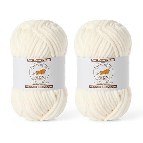 2 Pack Milky White Fluffy Velvet Yarn for Crocheting, Chunky Chenille Baby Blanket Yarn for Crochet, Soft Fuzzy Puzzle Yarn for Knitting, (50g/1.77oz Each) Bulky Thick Amigurumi Crochet Yarns - color: 2 Milky White