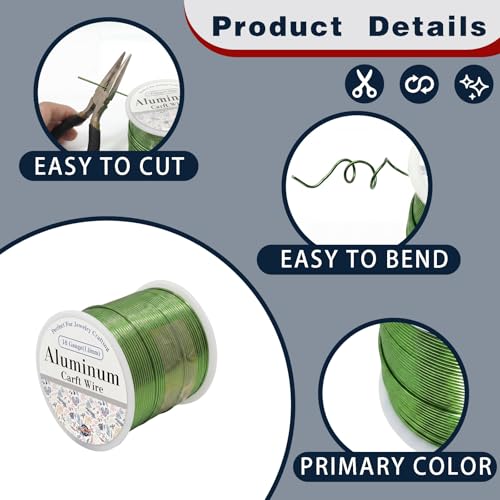 18 Gauge Aluminum Craft Wire Green 286FT 1mm, Jewelry Making, Flexible Bendable Armature Wire for Sculpting, Floral Crafts, Metal Wire Wrapping, DIY Art Projects & Wreath Making - color: Green, size: 18gauge