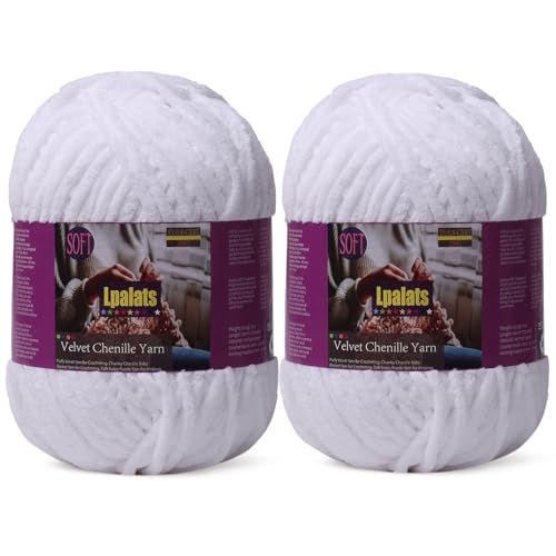 Baby Blanket Yarn for Crocheting - 2 Pack of 200g/7oz Chunky Chenille Yarn for Knitting Blankets Amigurumi - #6 Super Bulky - 348 Yards Soft Thick Plush Yarns (2, White) - color: White
