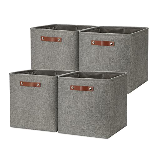 DULLEMELO Cube Storage Boxes,13 inch Fabric Baskets Closet Storage Bins for Home Organization and Storage,Stackale Gift Baskets Empty for Nursery Clothes Toys Kids Storage(Grey) - color: Grey, size: L-13"x 13"x 13"