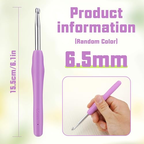SHWAKK Crochet Hook, 6.5 mm Ergonomic Crochet Hooks for Arthritic Hands | Crochet Needles, Knitting Needles with Soft Handle Beginners and Experienced Hobbyists(6.5 mm) - size: 6.5mm