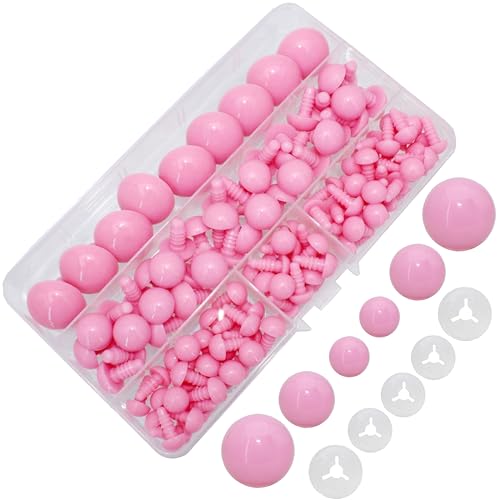 Thalinfayi 200pcs 10/15/24mm Safety Eyes and Washers for Amigurumi Crochet | Pink Plastic Crochet Craft Eyes for Stuffed Plush Animals, Crafts, Crochet Doll DIY Making Supplies ; Neatly Sorted by Size - color: Pink