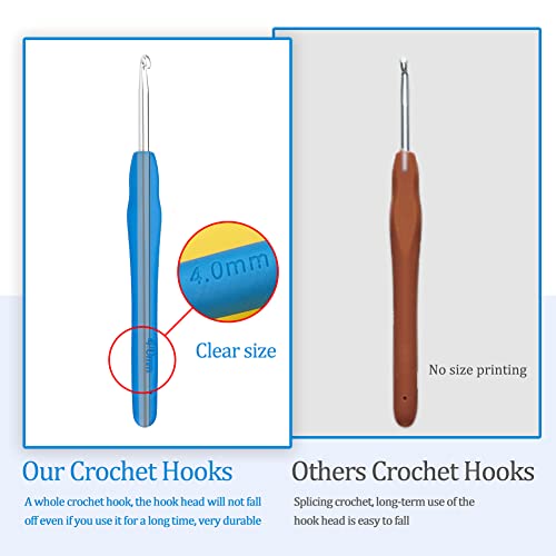 QMNNMA 4 mm Crochet Hook, Ergonomic Crochet Hooks for Arthritic Hands | Crochet Needles for Yarn, Extra Long Knitting Needles for Beginners and Crocheting Yarn, Good for Making Blankets - size: 4mm