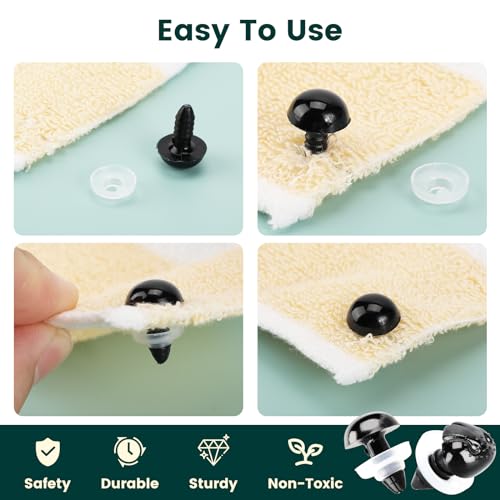 662Pcs Safety Eyes and Noses for Amigurumi, Junreox Preimum 5-14mm Safety Eyes for Crochet Stuffed Animals, Assorted Plastic Crochet Craft Eyes with Washers for Teddy Bear, Dolls, Plushies Toys, Black