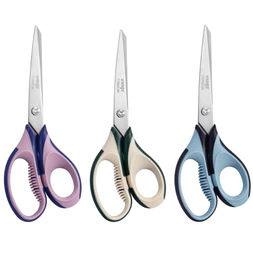 LIVINGO 3 Pack 8" Office Scissors All Purpose – Titanium Coated Blades | Ergonomic Colorful Handles, Sharp Heavy Duty Shears for Home, School Sewing & Craft Cutting Fabric, Paper