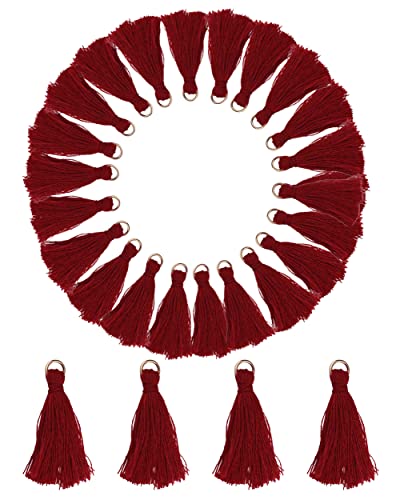 MSCFTFB 100 Pieces Mini Tassels Mala Tassel Kit with Jump Rings for Earring Necklace Jewelry Making Garland Keychain Charms Crafts Decorations(Burgundy) - color: Burgundy