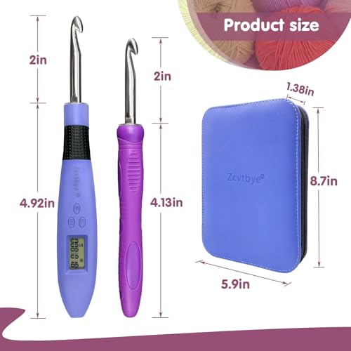 BZVV Light Up Crochet Hook Set Everything Crochet Counter 18 Different Size | Digital stitch counting, lighted ergonomic dual handles, reinforced connection and complete everything crochet tools. - color: blue-18 Sizes