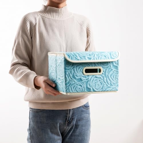 PRANDOM Collapsible Storage Boxes with Lids [5-Pack] Fabric Decorative Storage Bins Cubes Organizer Containers Baskets with Cover Handles Divider for Bedroom Closet Living Room Blue 9.8x7.9x6.7 Inch - color: Blue, size: Small(5-Pack)